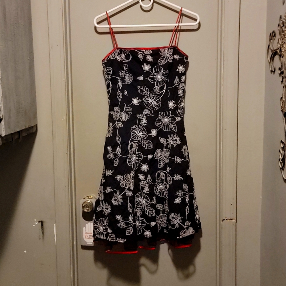 Steppin' Out dancing dress with black net slip  lined with red.